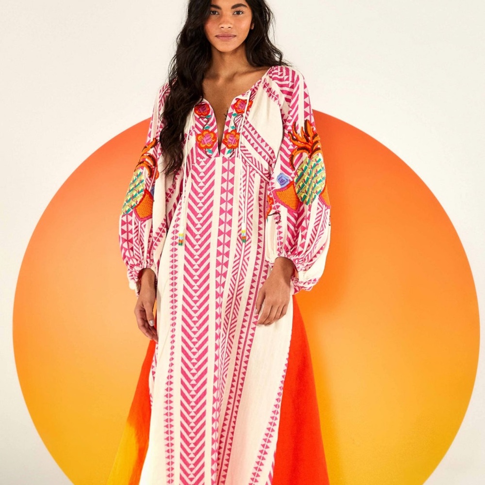 Farm Rio Vibrant Jacquard Embroidered Dress